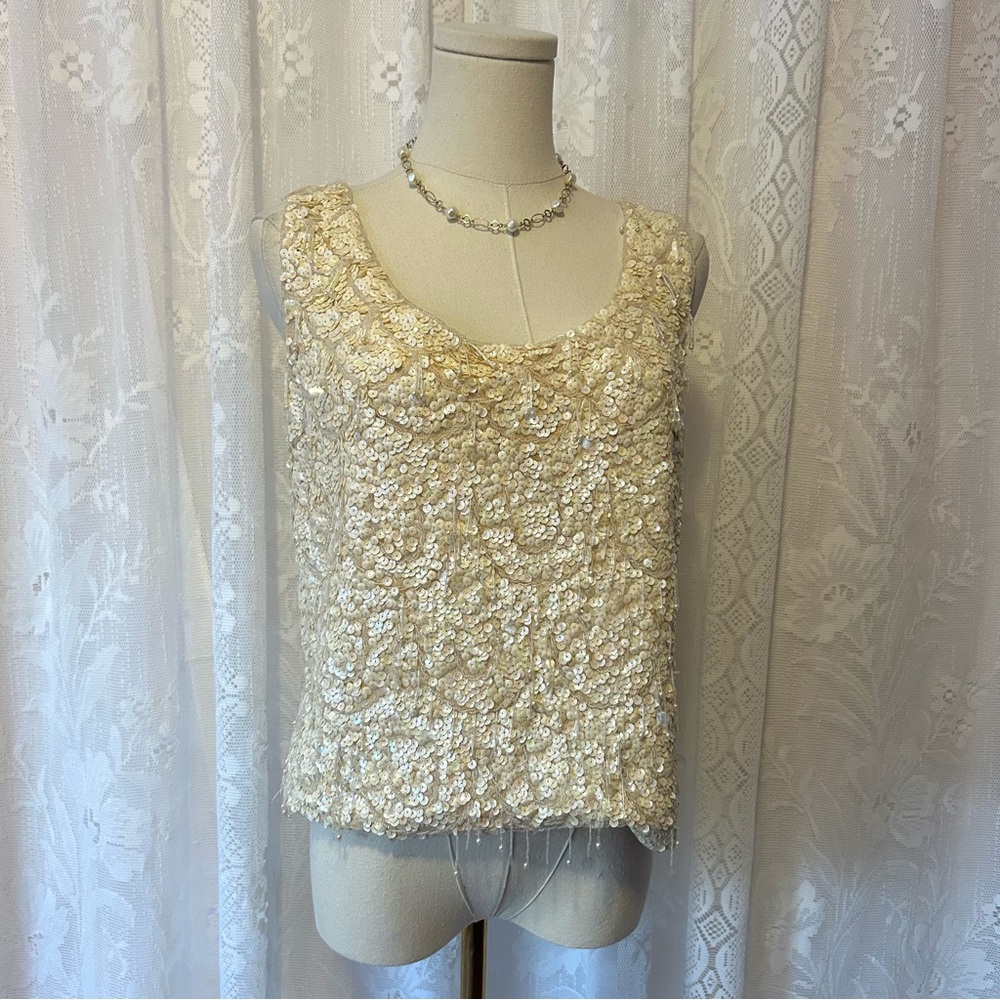 Vintage 1960's Cream Sequin & Beaded Top!